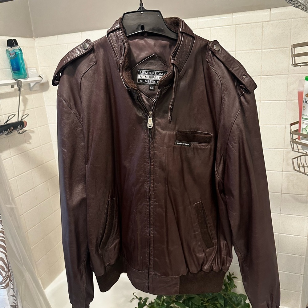 Vintage 80s Members Only Brown Bomber Leather Jacket